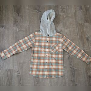 Carhartt Kids Plaid Button Down Shirt with Hood - Orange and Blue